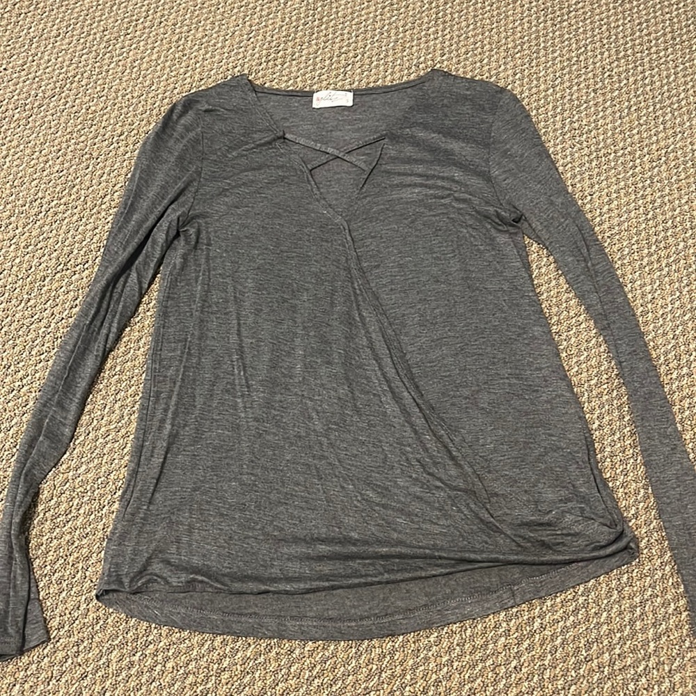 Glitz Grey Long Sleeve Cross Neck Top